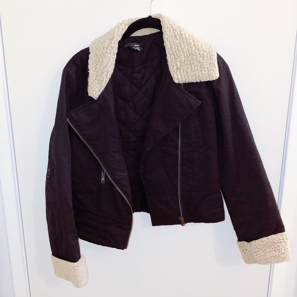 Tobi Jackets & Blazers - Tobi Navy Shearling Moto Jacket